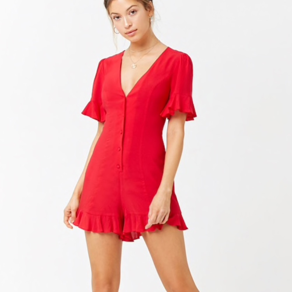 Fiery red romper with tie in back